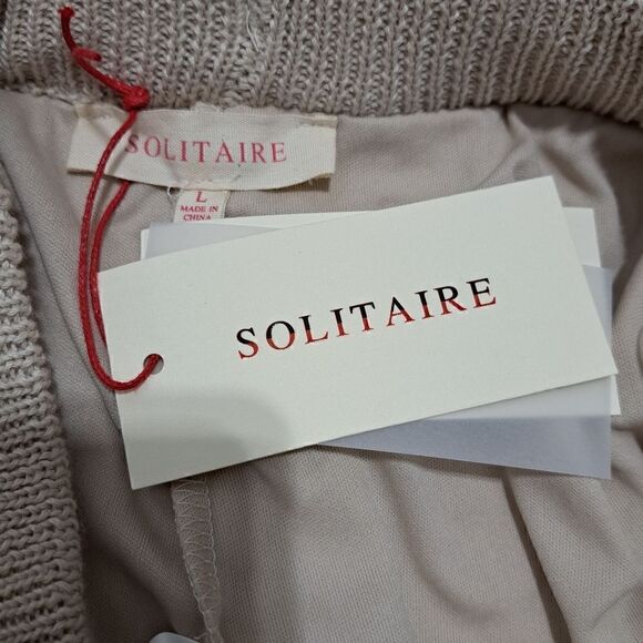 Solitaire 2 Piece Set Crochet Boho Knit Top/Pants Cover Up Large Oatmeal NWT - Picture 10 of 17
